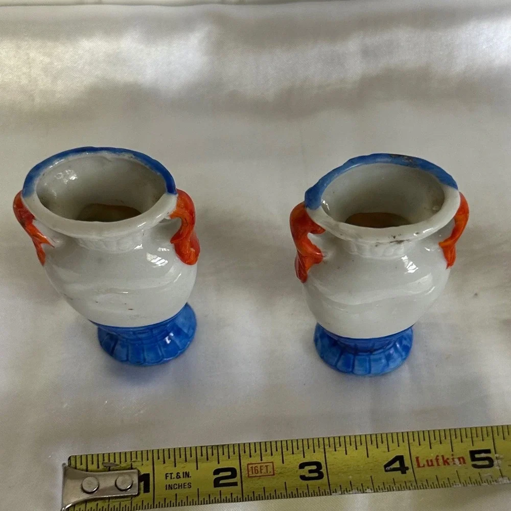 Unbranded Miniature Bud Vase Set Blue White‎ Excellent Hand Painted Rose Japan
